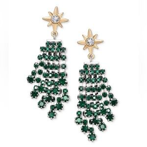 Holiday Two-Tone Crystal Star & Fringe Statement Earrings